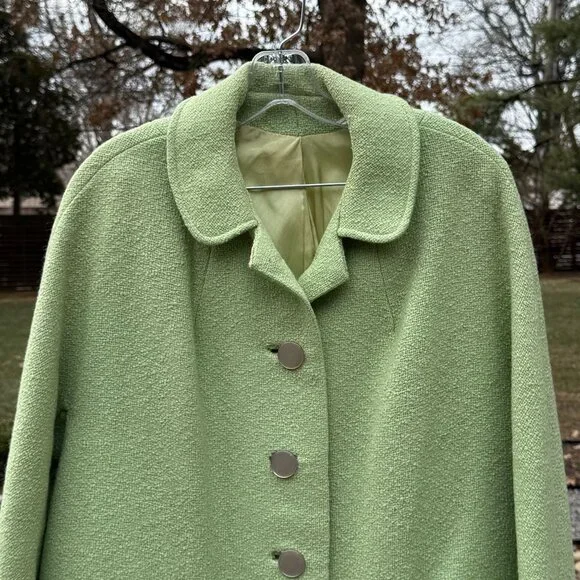 Vintage 50's-60's Coat Size L/XL Mint Green Bouclé Single Breasted Notched Colla - Picture 2 of 16